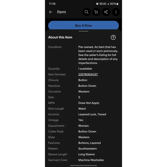 Vintage 1970s Wrangler Western SW Country Button Down Shirt Women's Size Small - Picture 5 of 6